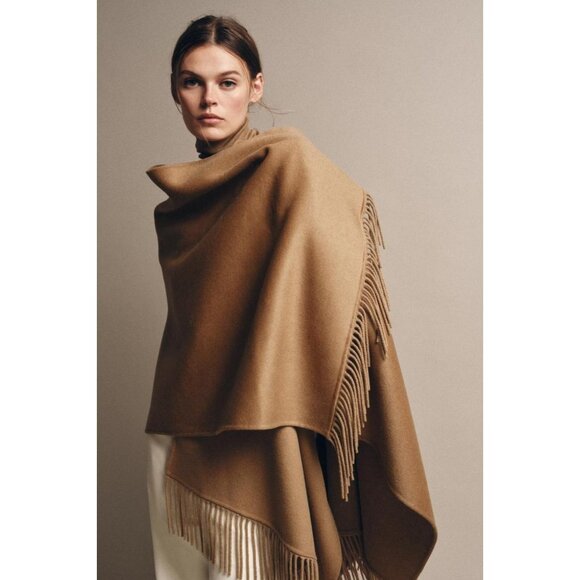 ZARA FRINGED WOOL LONG CAPE - Picture 3 of 5